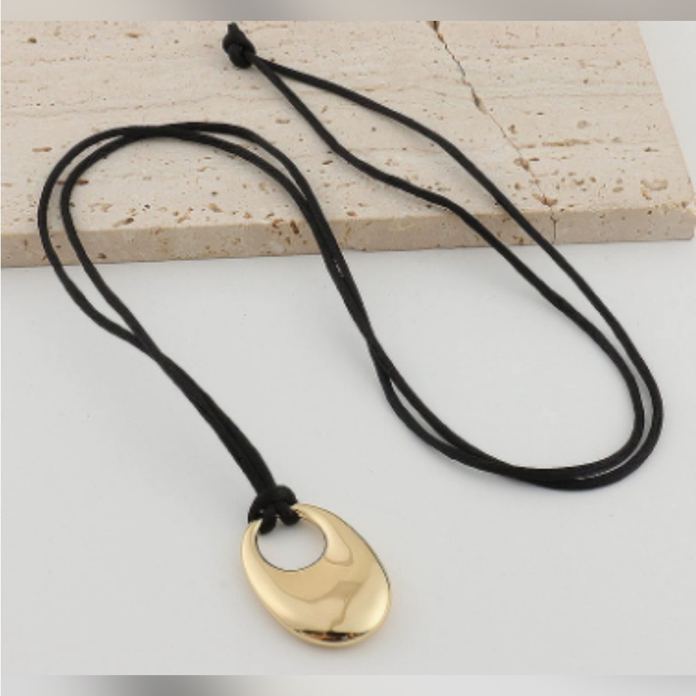 Gold Drop Pendant Necklace on Black Cord